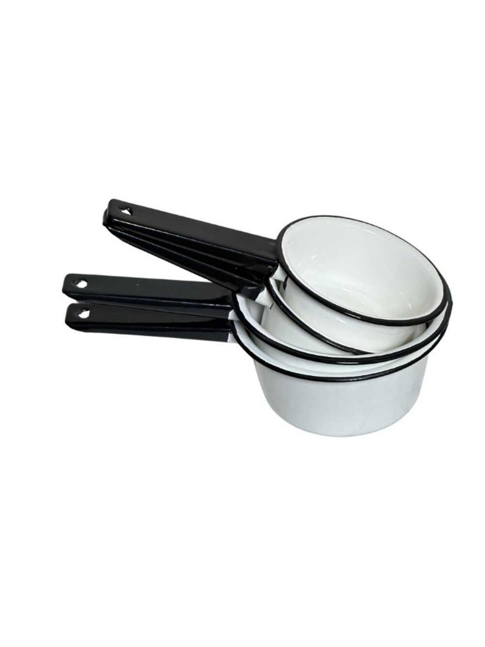 Vintage White Enamelware Saucepan Set of 4 | Black Trim Nesting Pots | Farmhouse - Picture 4 of 8